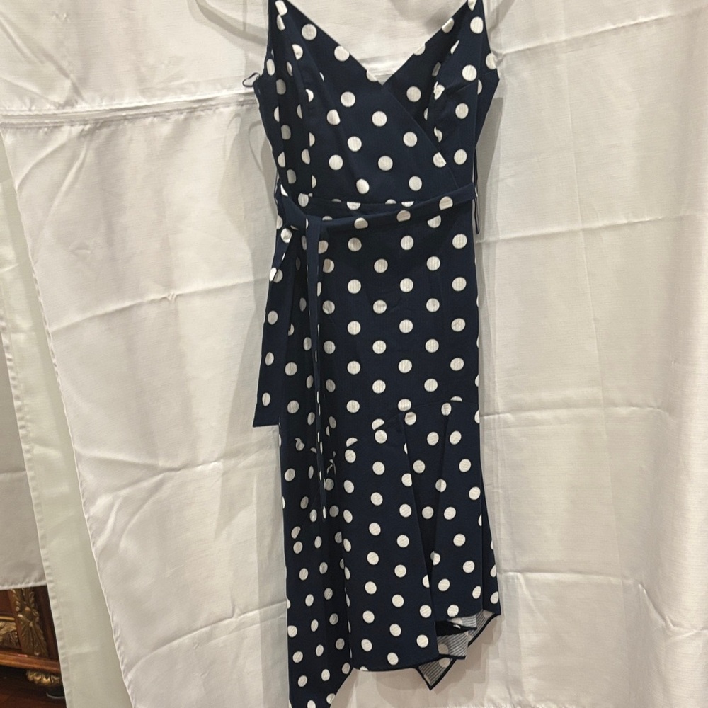 Adolfo Dominguez Navy Asymmetrical Polka Dot Dress